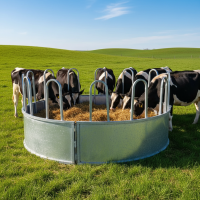 Galvanized-Round-Bale-Hay-Feeder-with-Tombstone-Railings-for-Cattle-Horse-Sheep-Heat-Treated-Farm-Fence-12-Openings